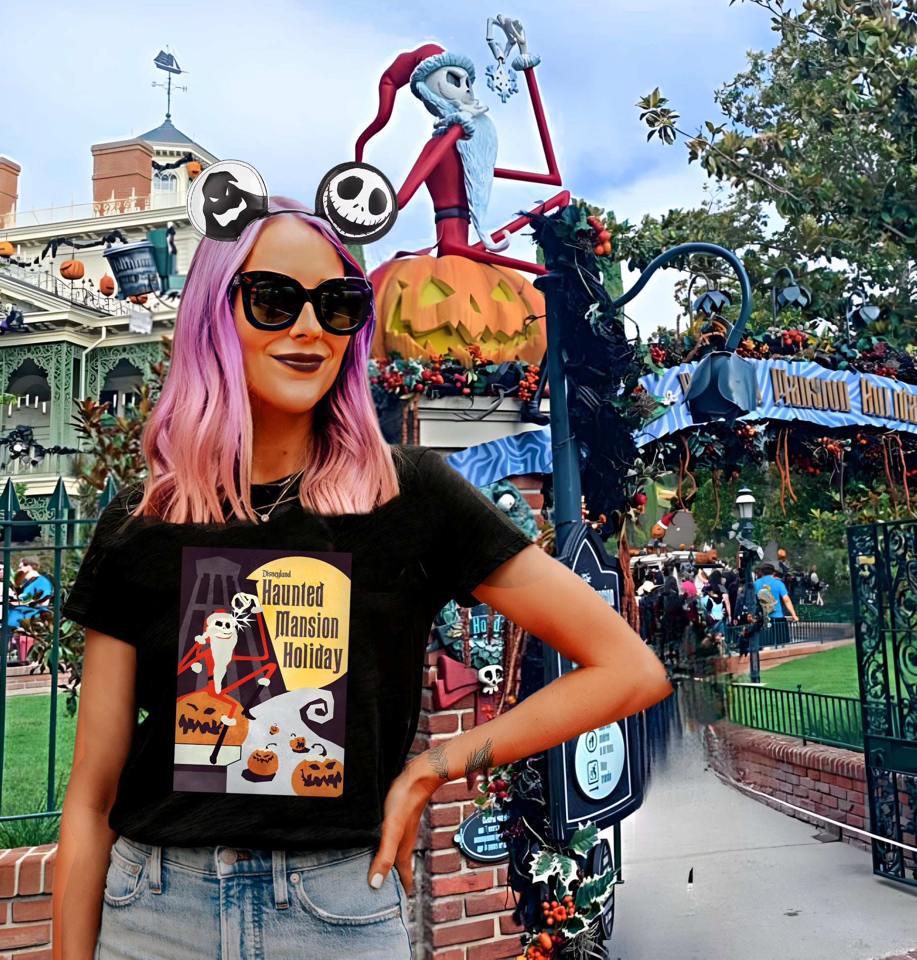 Haunted Mansion holiday Overlay Nightmare Before Christmas t shirt t-shirt