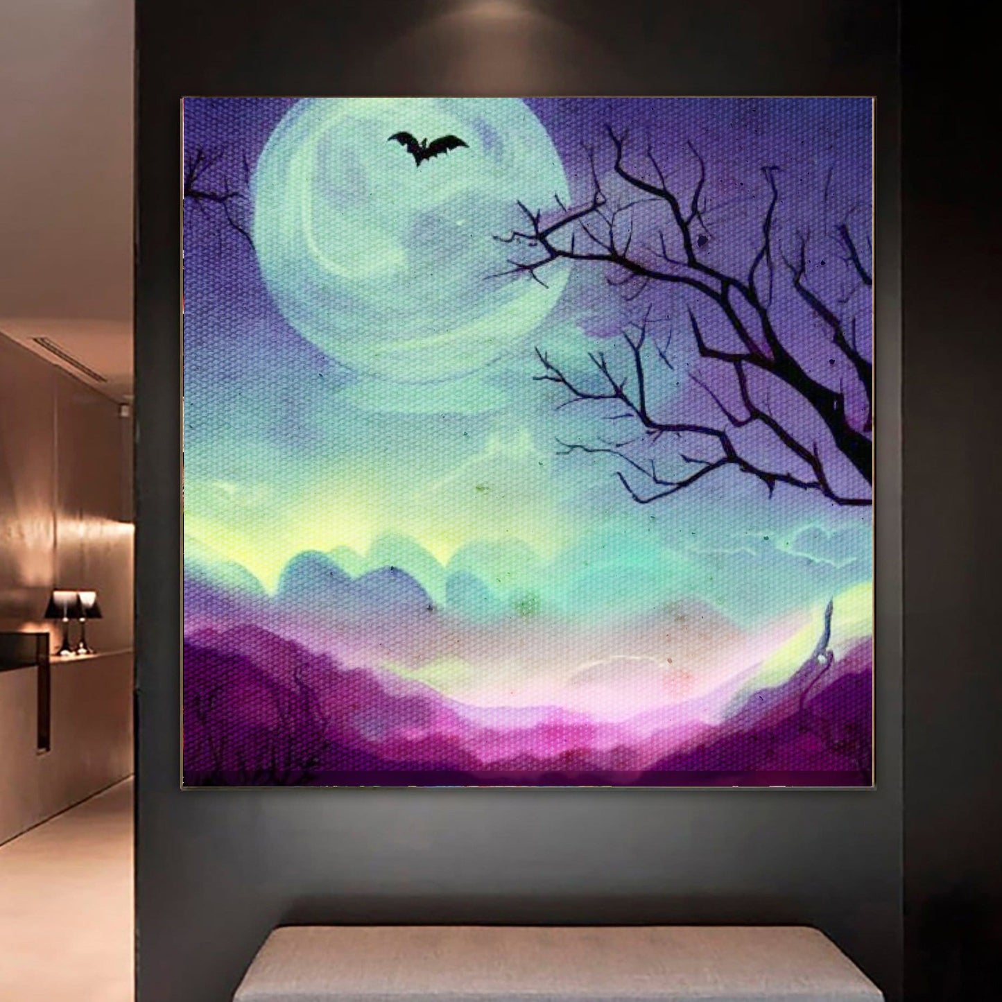 Bat and full moon painting artwork