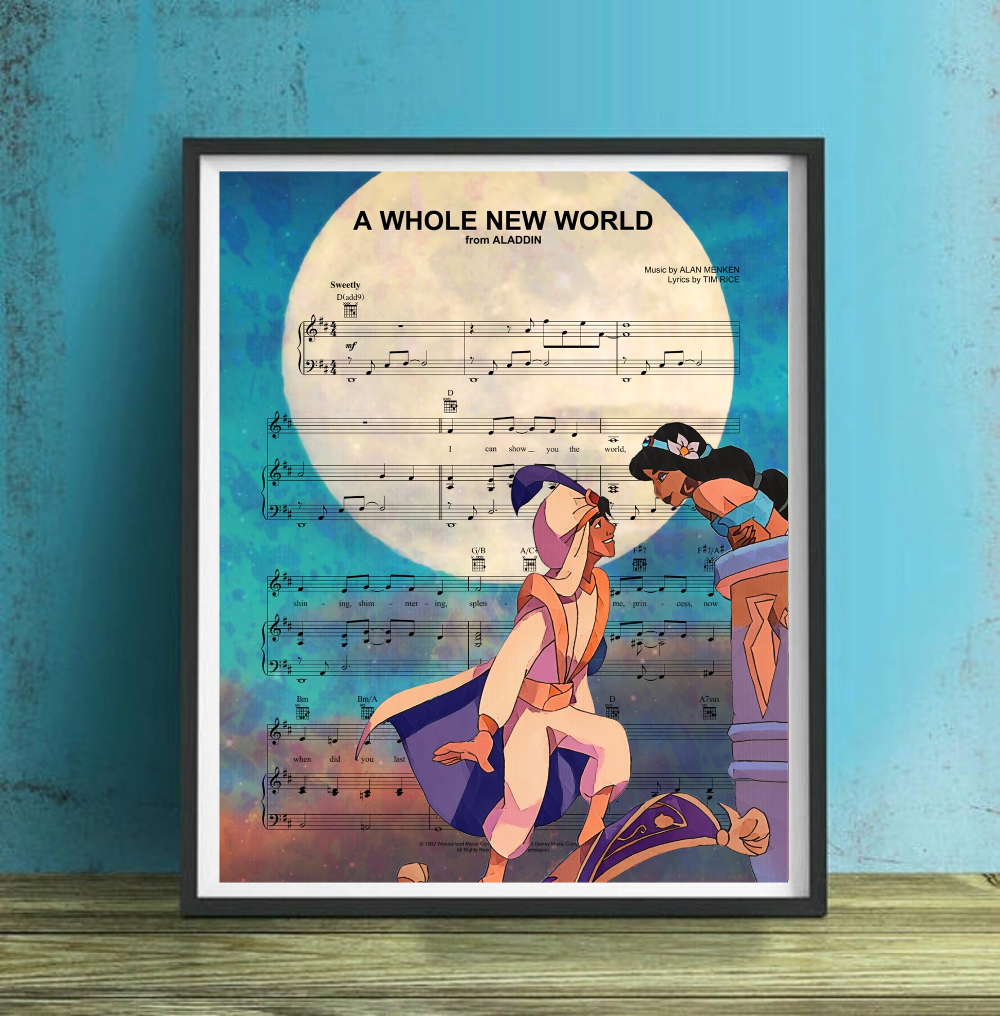 Aladdin A Whole New World Sheet music wall art 