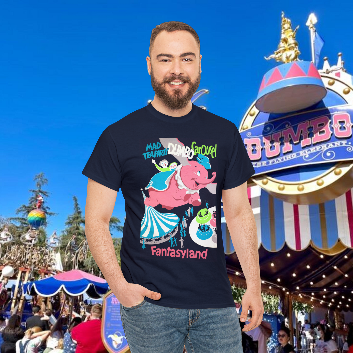 Dumbo Vintage Ride Poster Disneyland Mens Tshirt