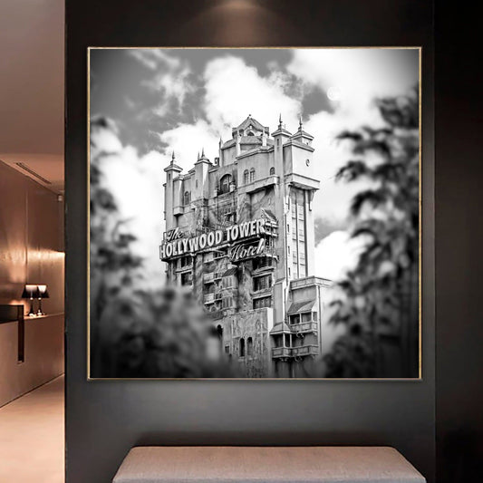 Hollywood Tower Hotel Wall Black and White