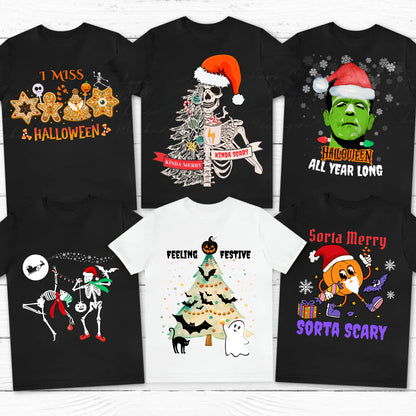 Jolly Halloween Skeletons Scary Christmas T-Shirt, Unisex Tee