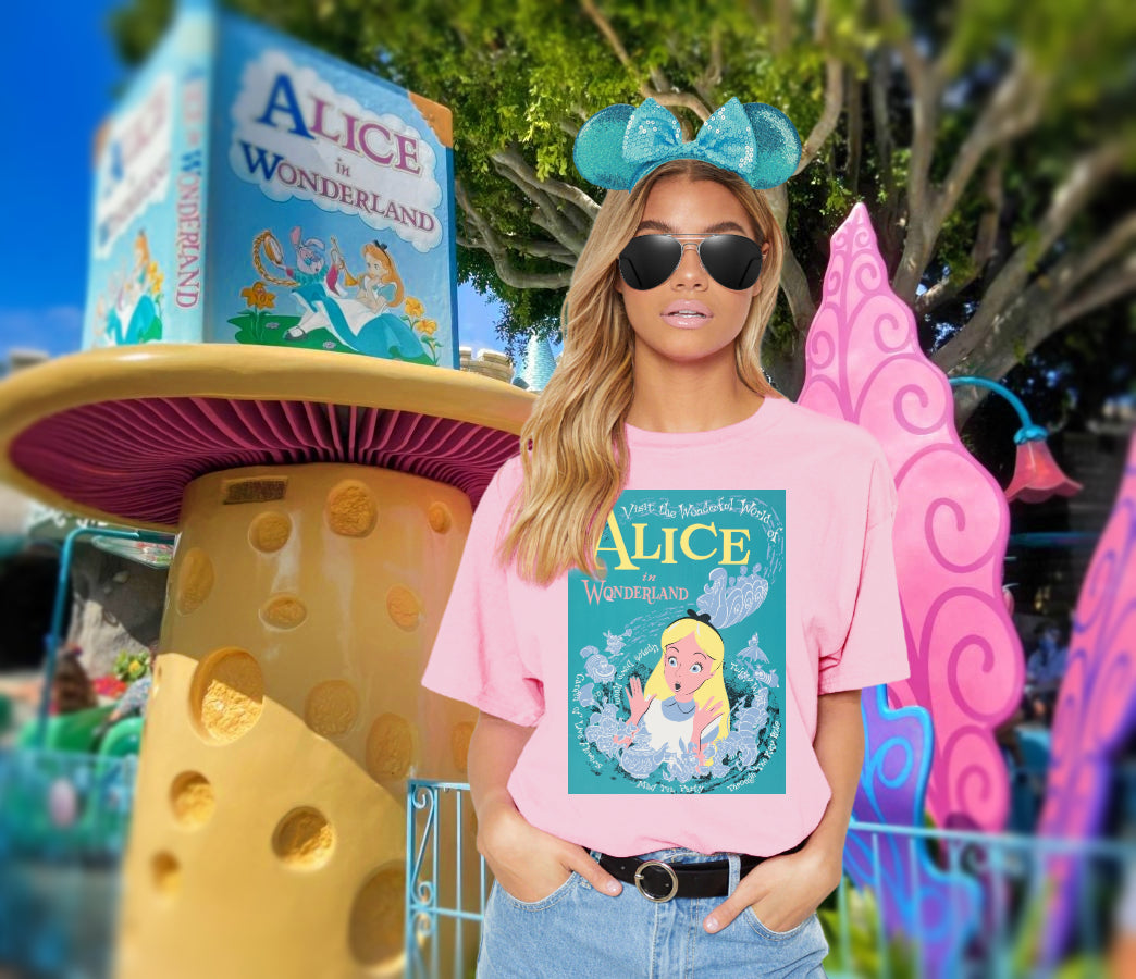 Alice in Wonderland Vintage Ride Poster Tshirt T-shirt shirt by Lisa jaye