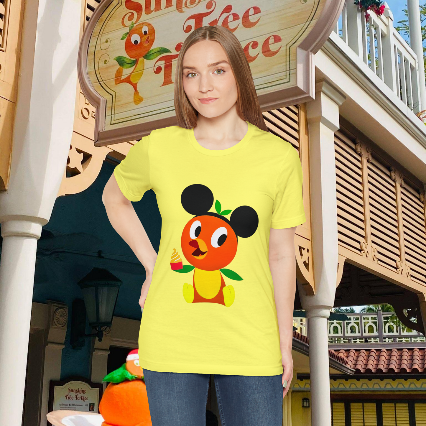 Womens Orange Bird in Mickey Ears eating dole whip Unisex T-Shirt