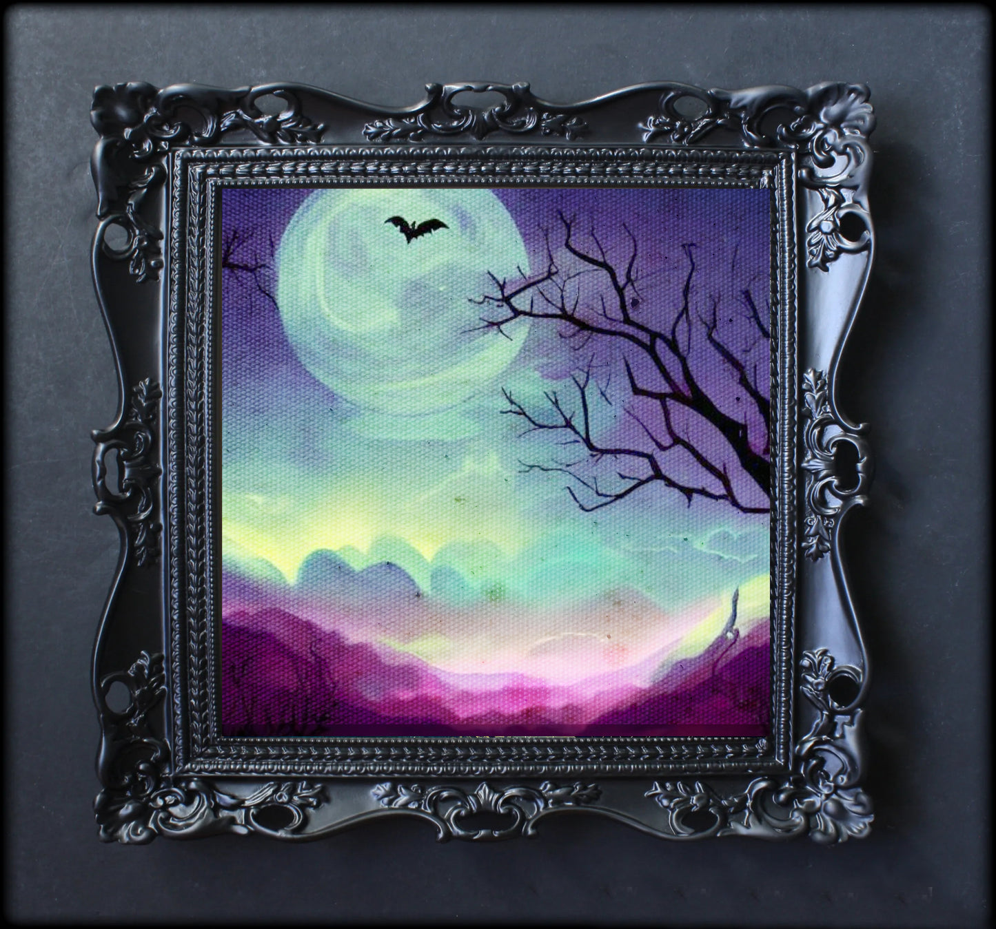 Bat and full moon goth art print poster canvas