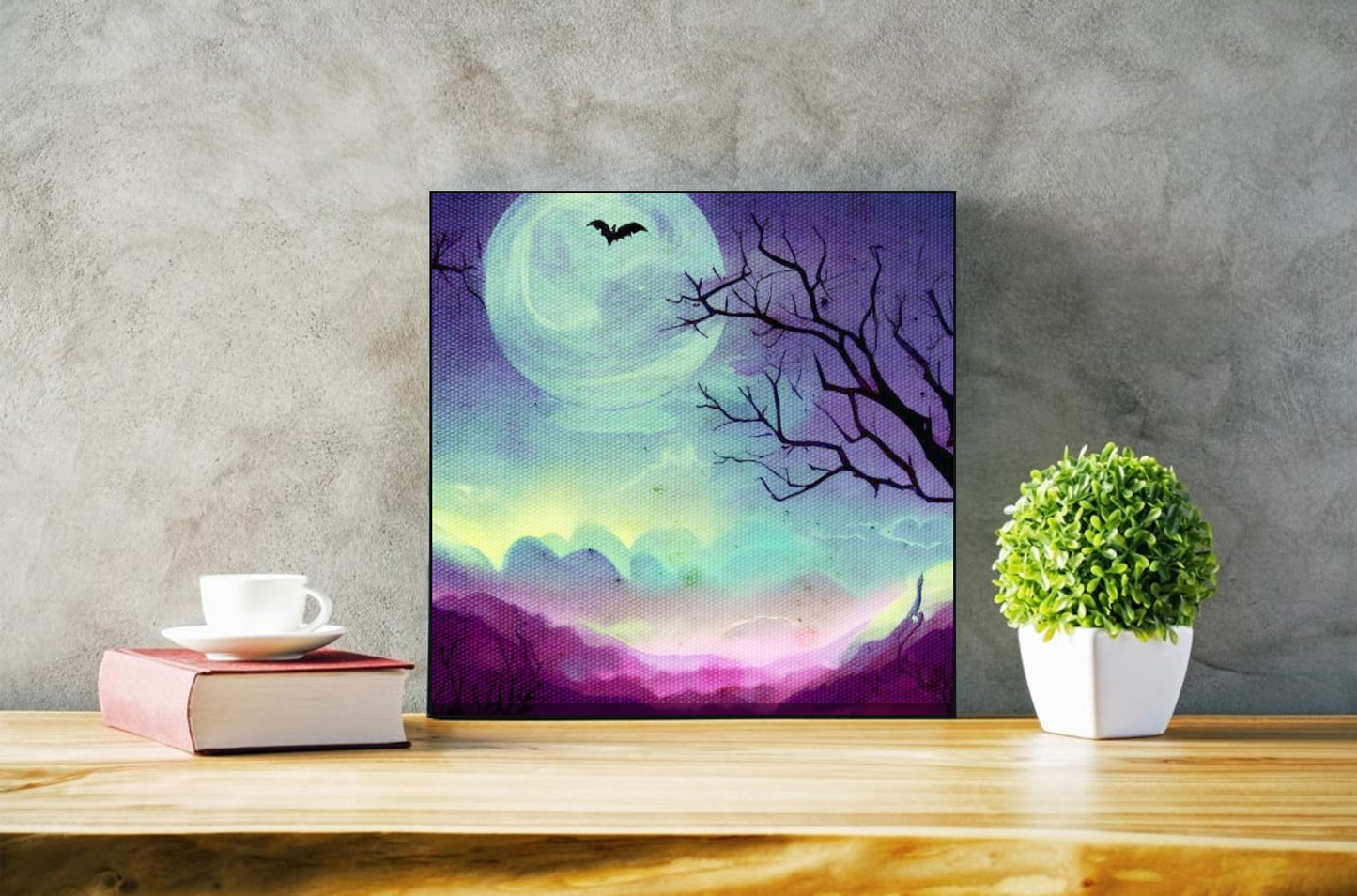 Bat and Full Moon Fine Art  | Lisa Jaye Art Designs