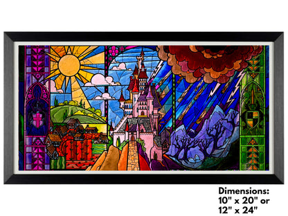 Beauty and the Beast Stained Glass Wall Art Print