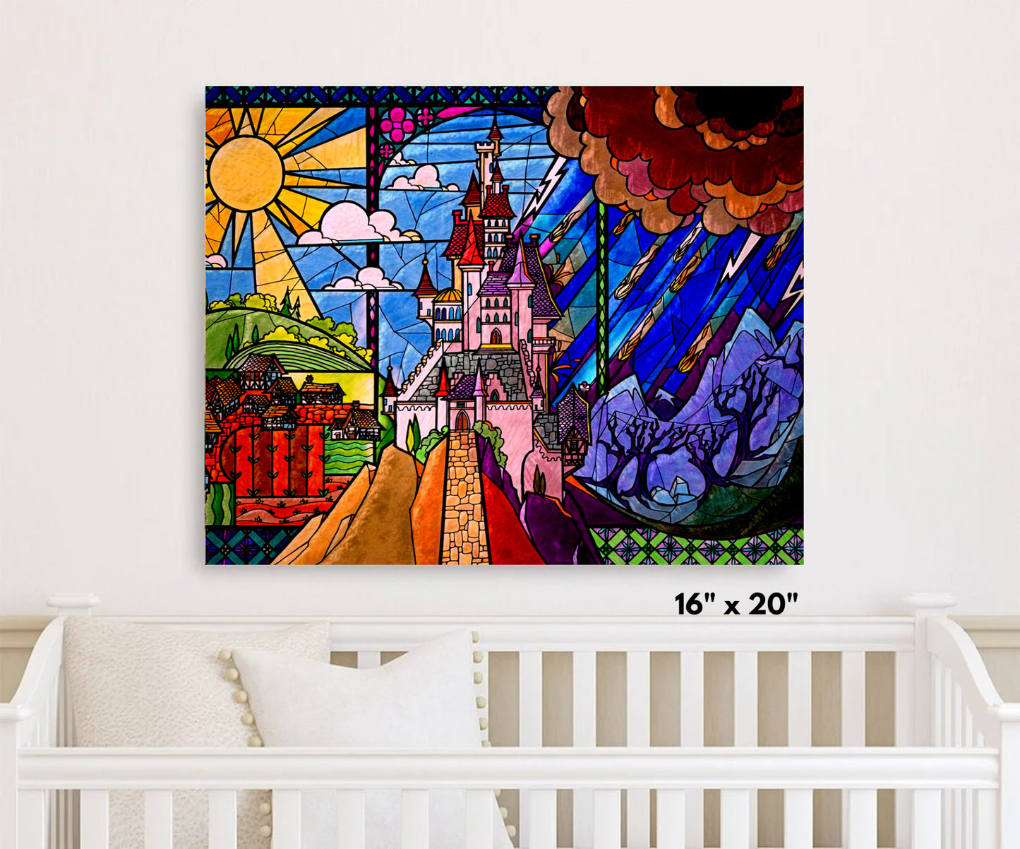 Beauty and the Beast Stained Glass nursery wall art artwork