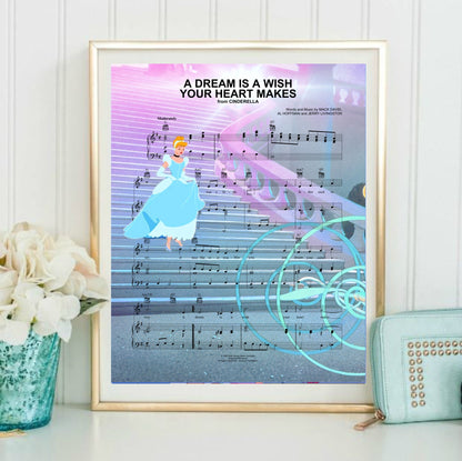 Cinderella A Dream is a Wish Sheet Music Wall Art  | Lisa Jaye Art Designs