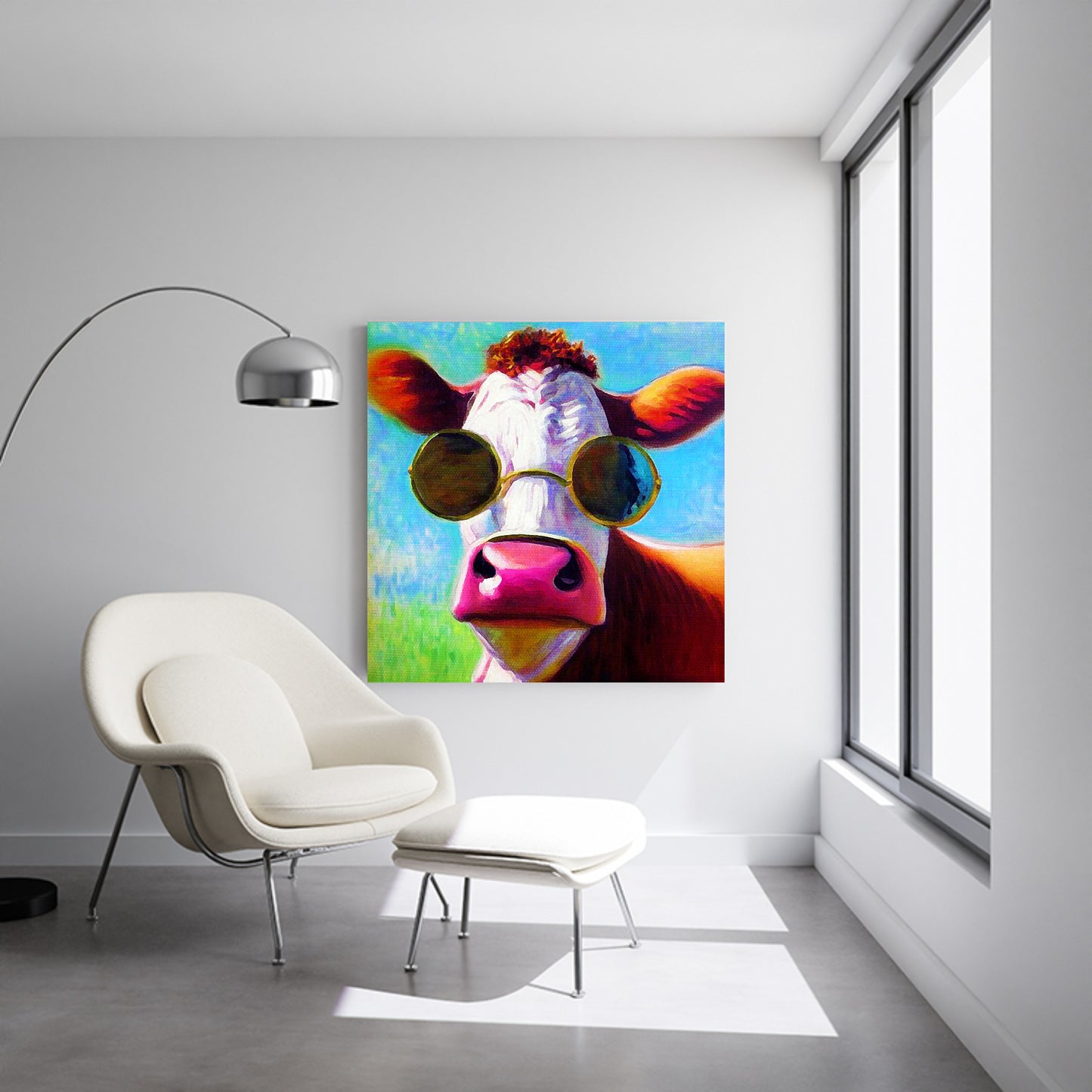 Cow wearing sunglasses canvas print
