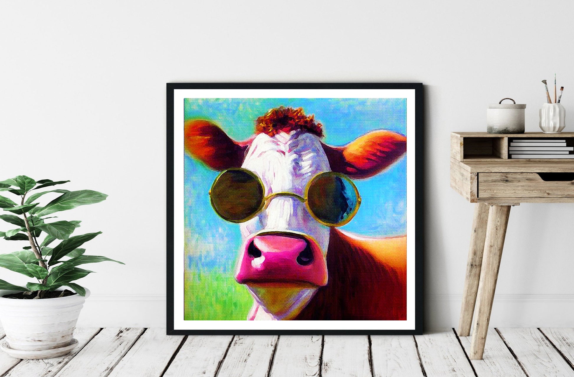 funny colorful farmhouse cow art