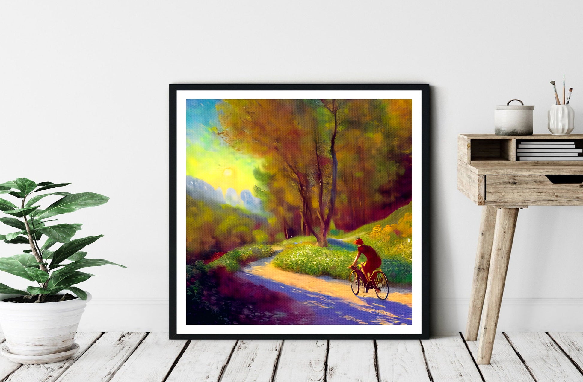 cyclist outdoors poster print