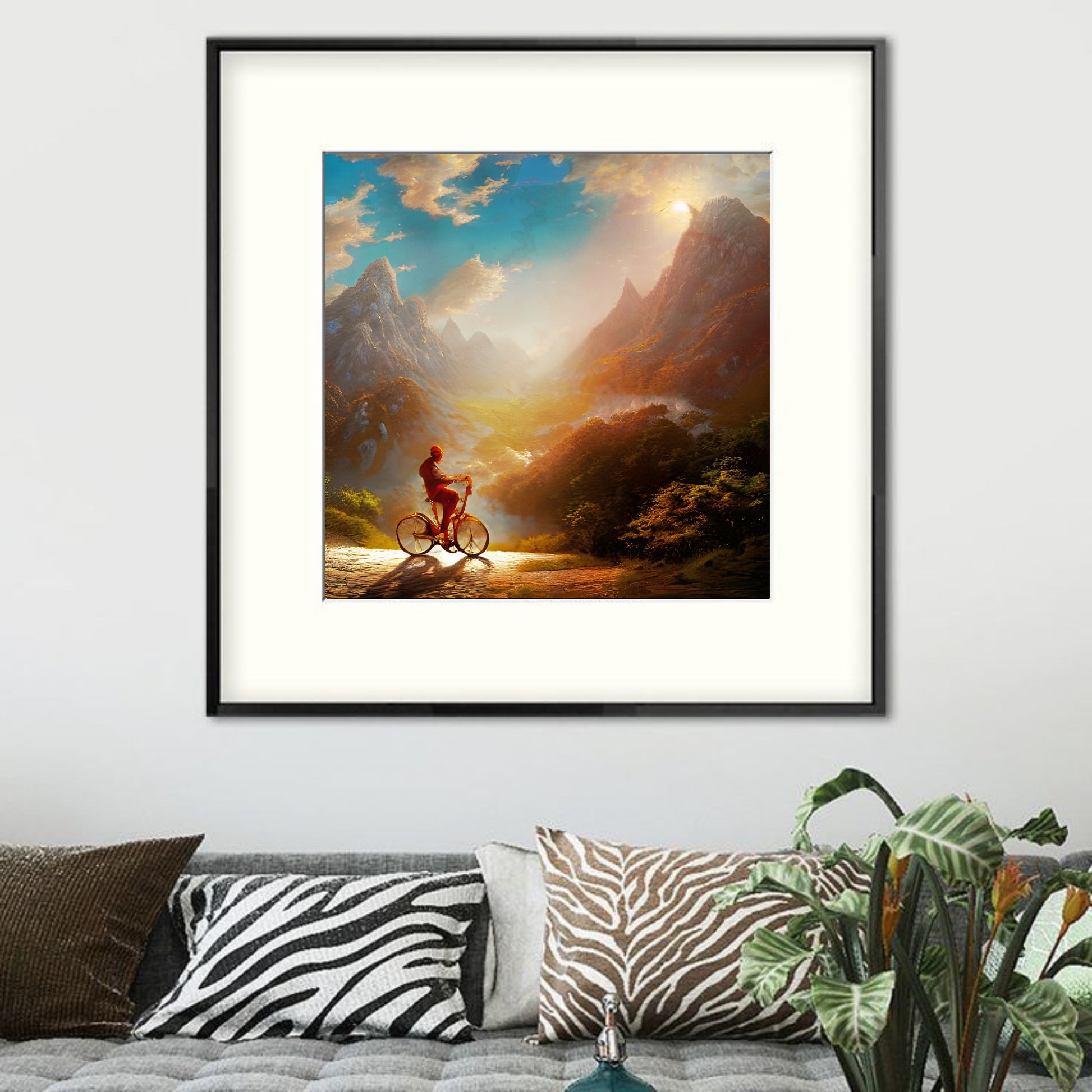 Cyclist in mountains fine art poster