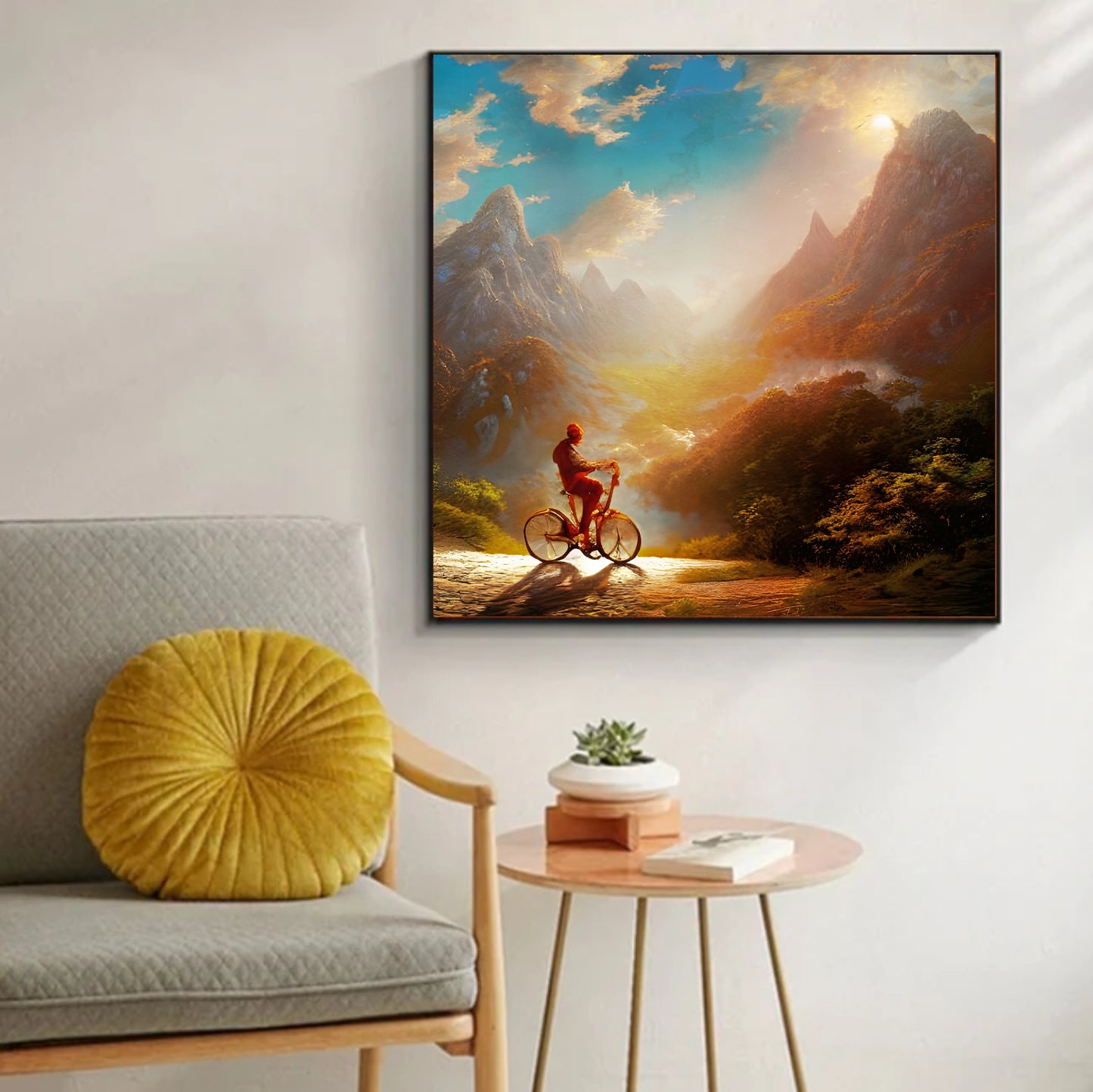 Cyclist in mountains fine art