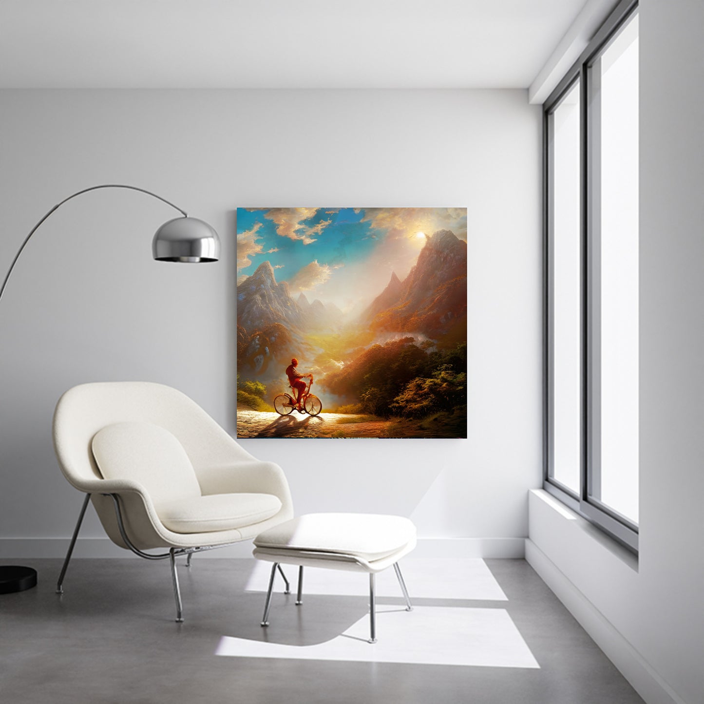 Cyclist in mountains fine art canvas