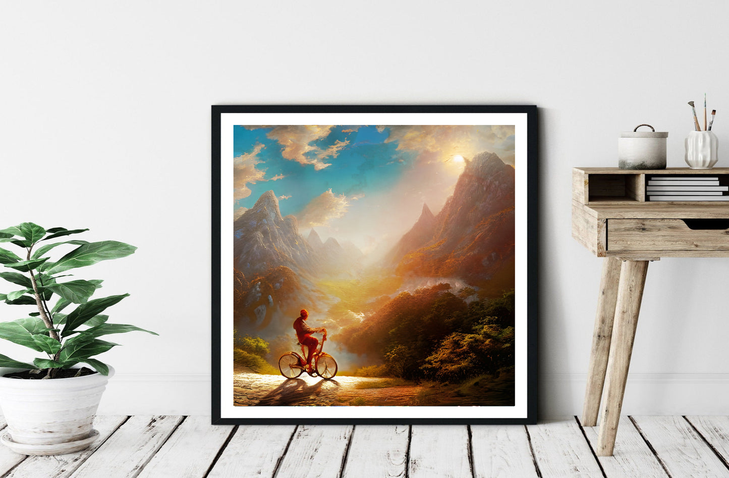 Cyclist in mountains fine art poster