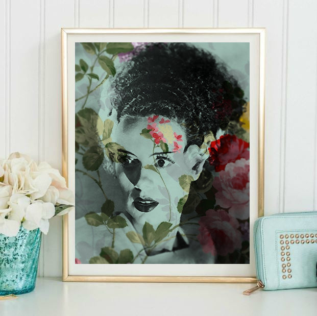 Frankenstein's Bride Floral Wall Art Print