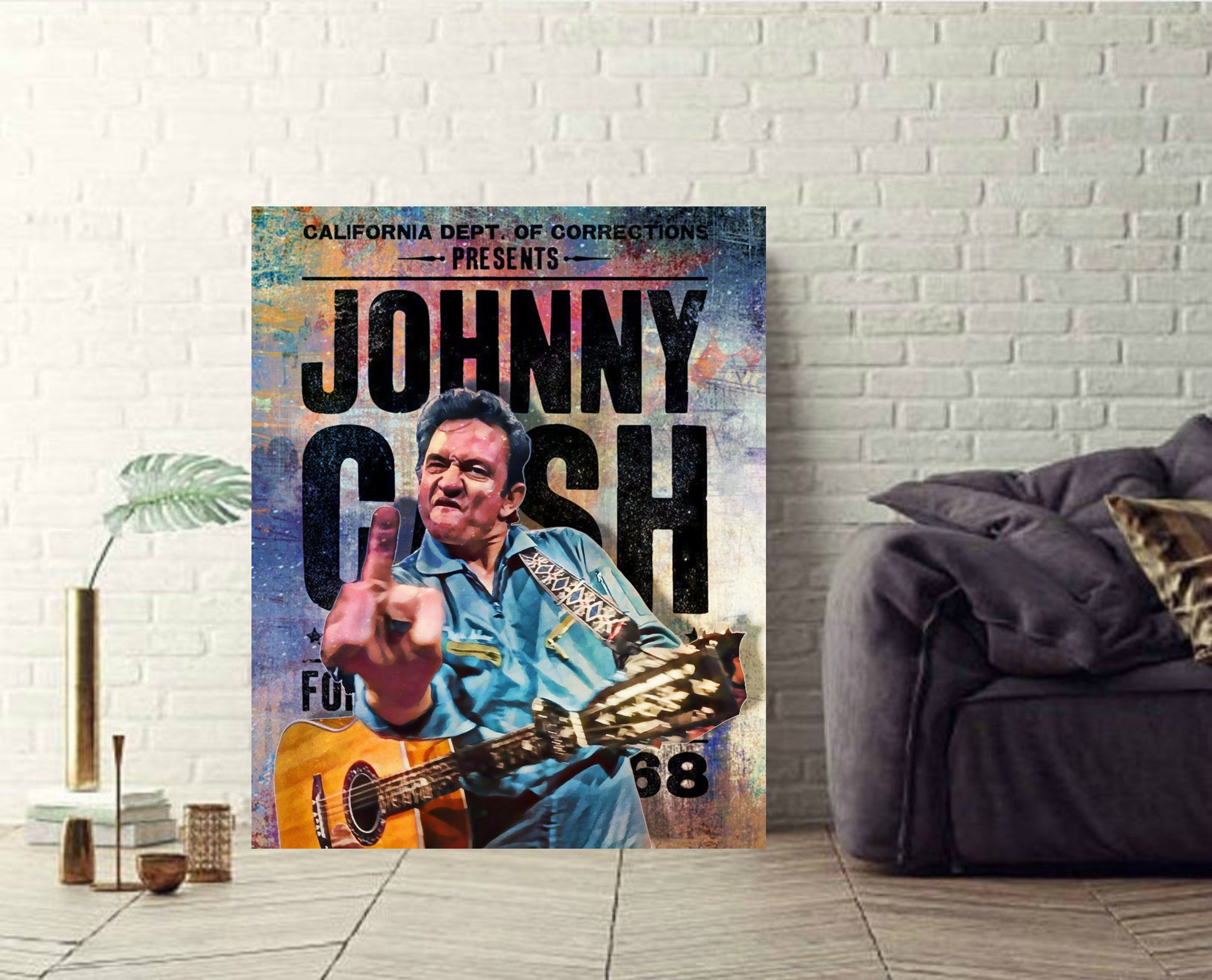 Johnny Cash Flipping bird canvas wall art