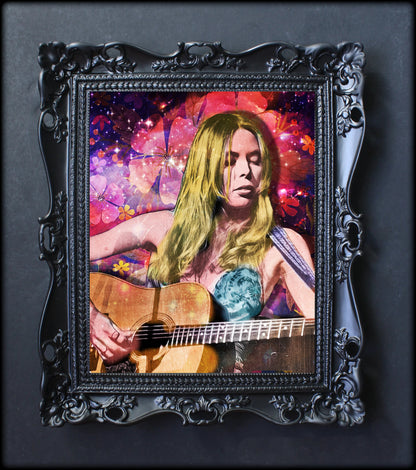 Joni Mitchell playing guitar picture art