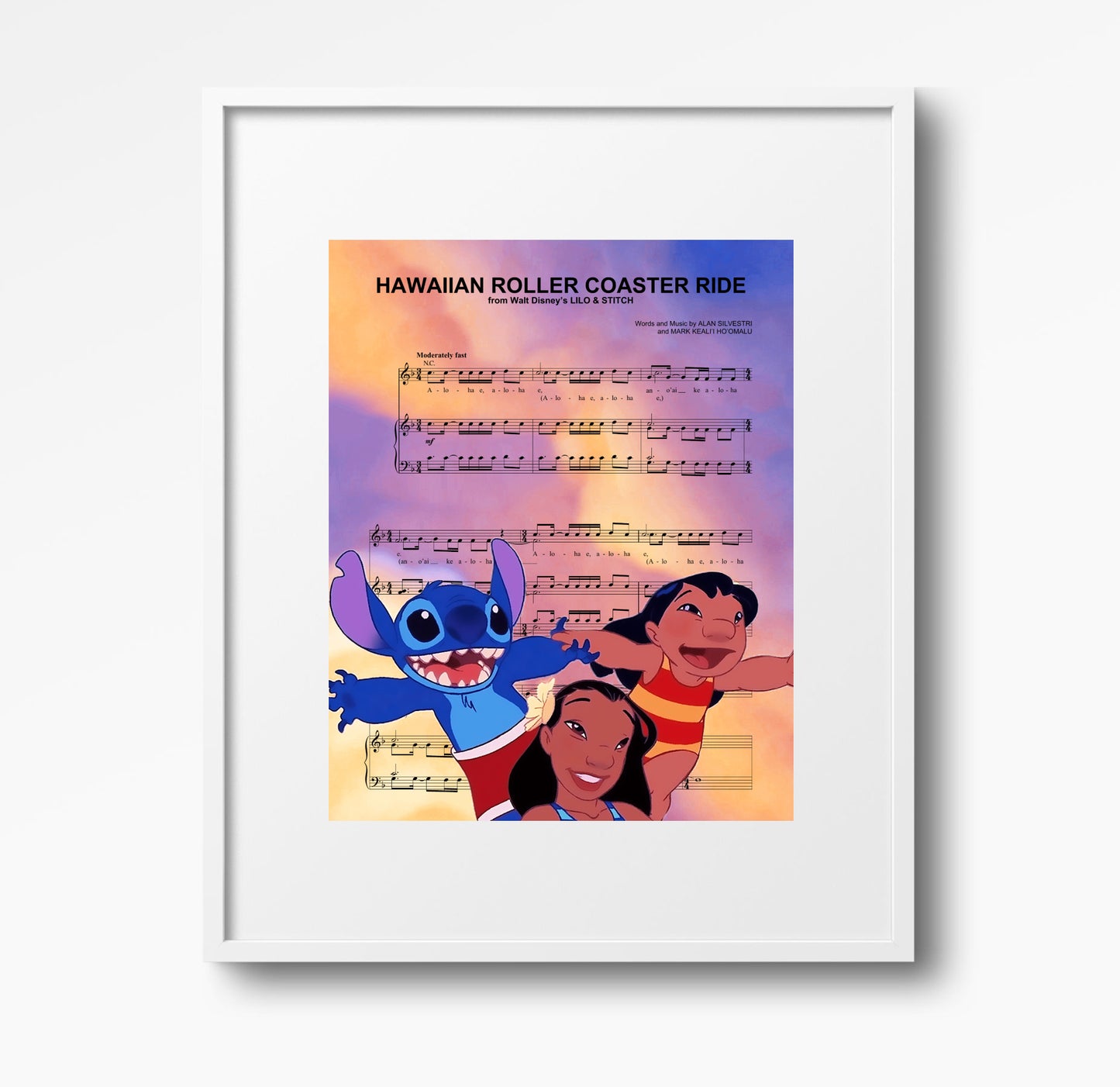Lilo & Stitch Hawaiian Roller Coaster Sheet Music Wall Art  | Lisa Jaye Art Designs