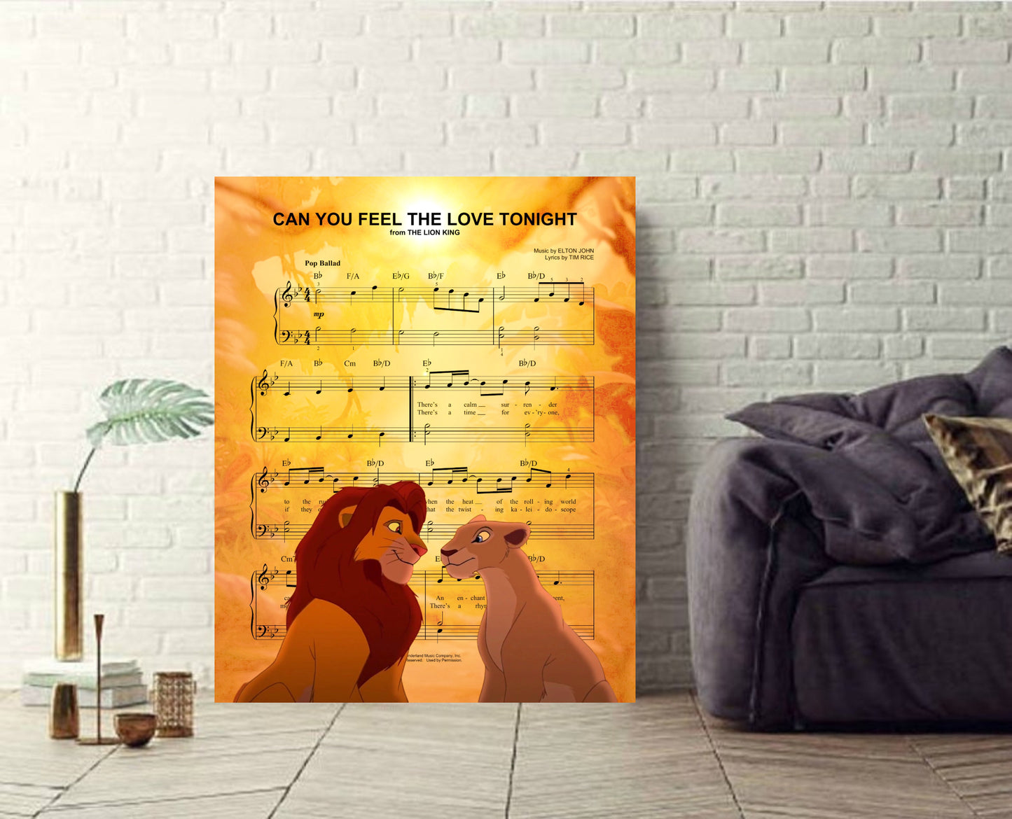 Lion King Love Tonight Sheet Music Wall Art  | Lisa Jaye Art Designs