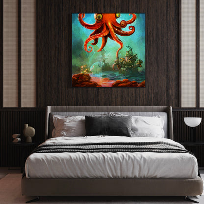 Kraken and pirate ship bedroom art
