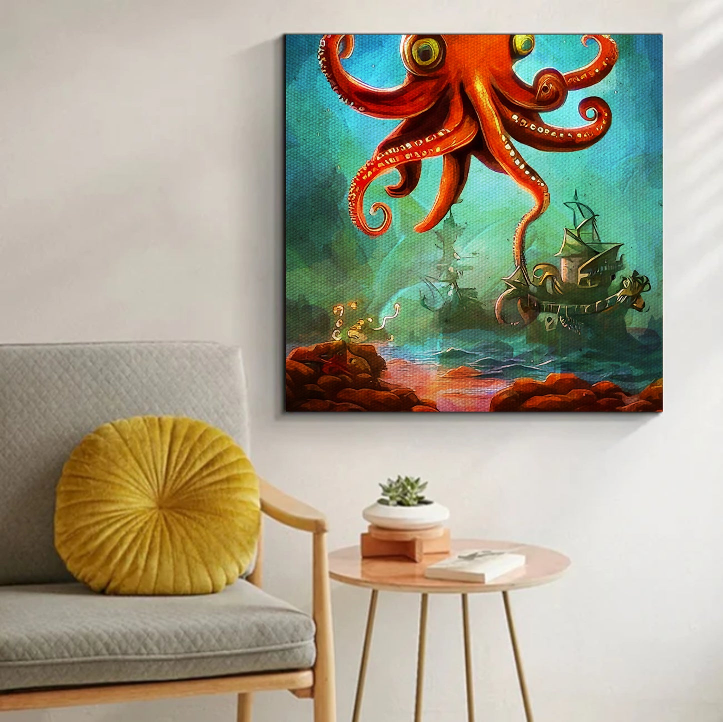 Kraken and pirate ship painting canvas art