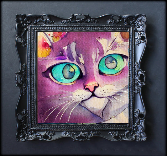 Purple watercolor cat art print artwork