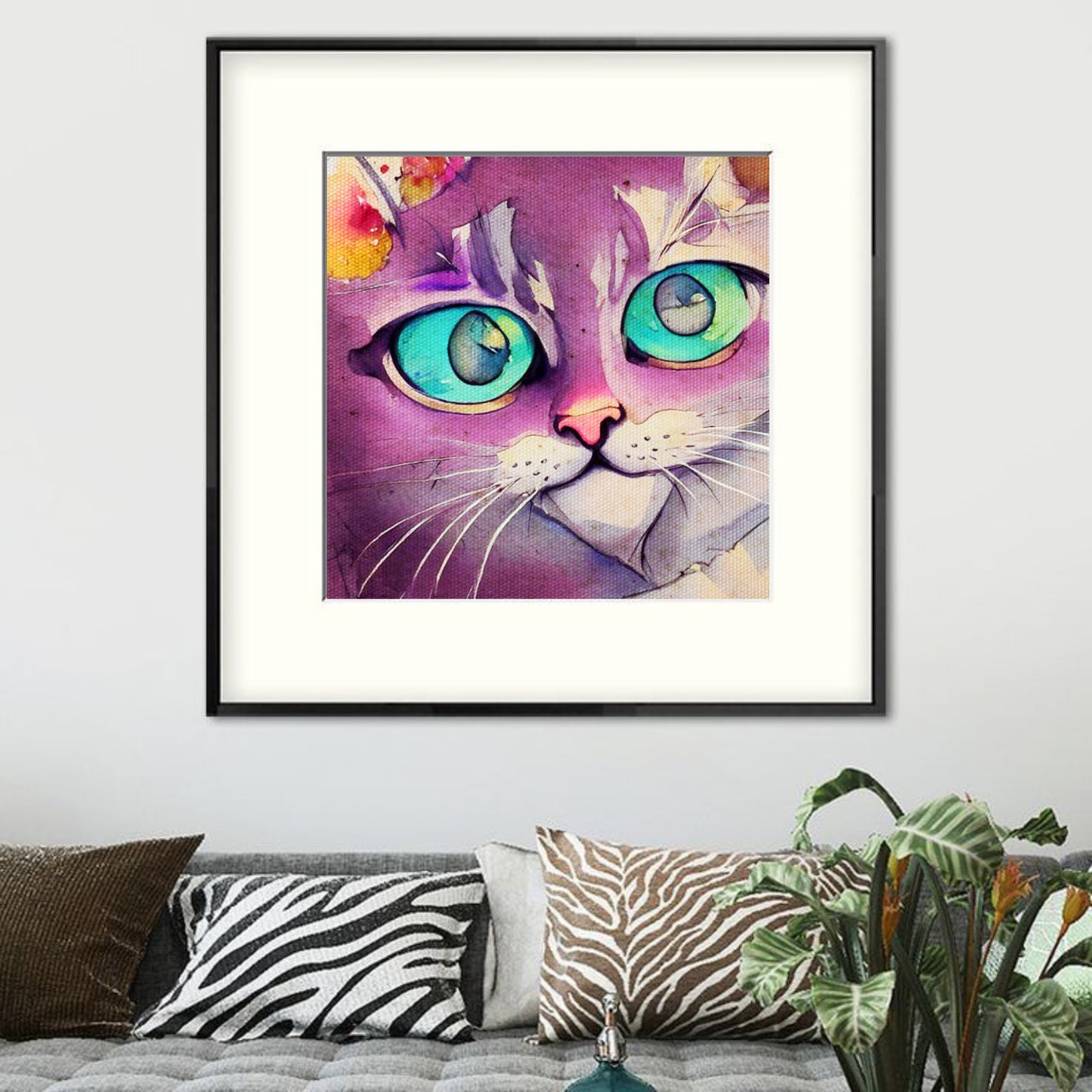 Purple watercolor cat poster