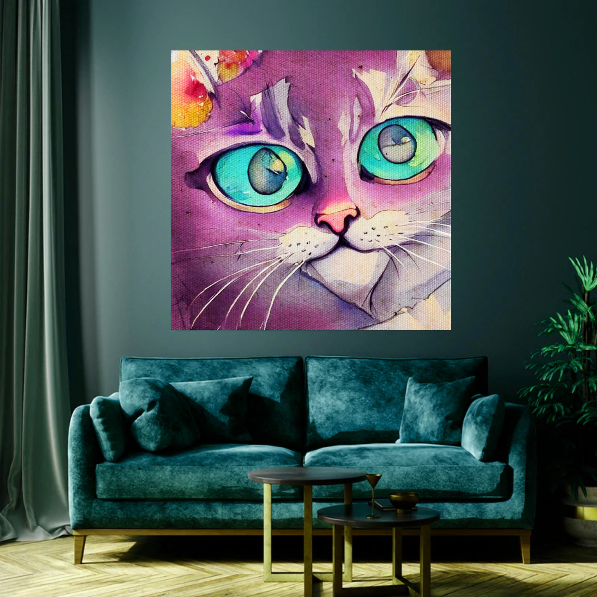 Purple cat with big eyes art