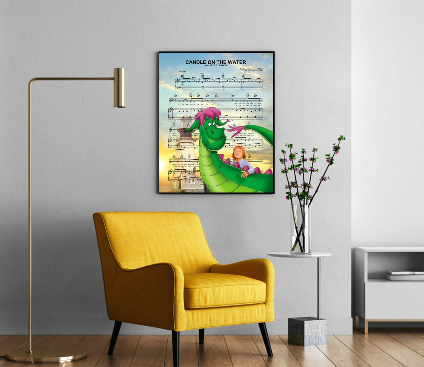Pete's Dragon Candle on the Water Sheet Music Wall Art  | Lisa Jaye Art Designs