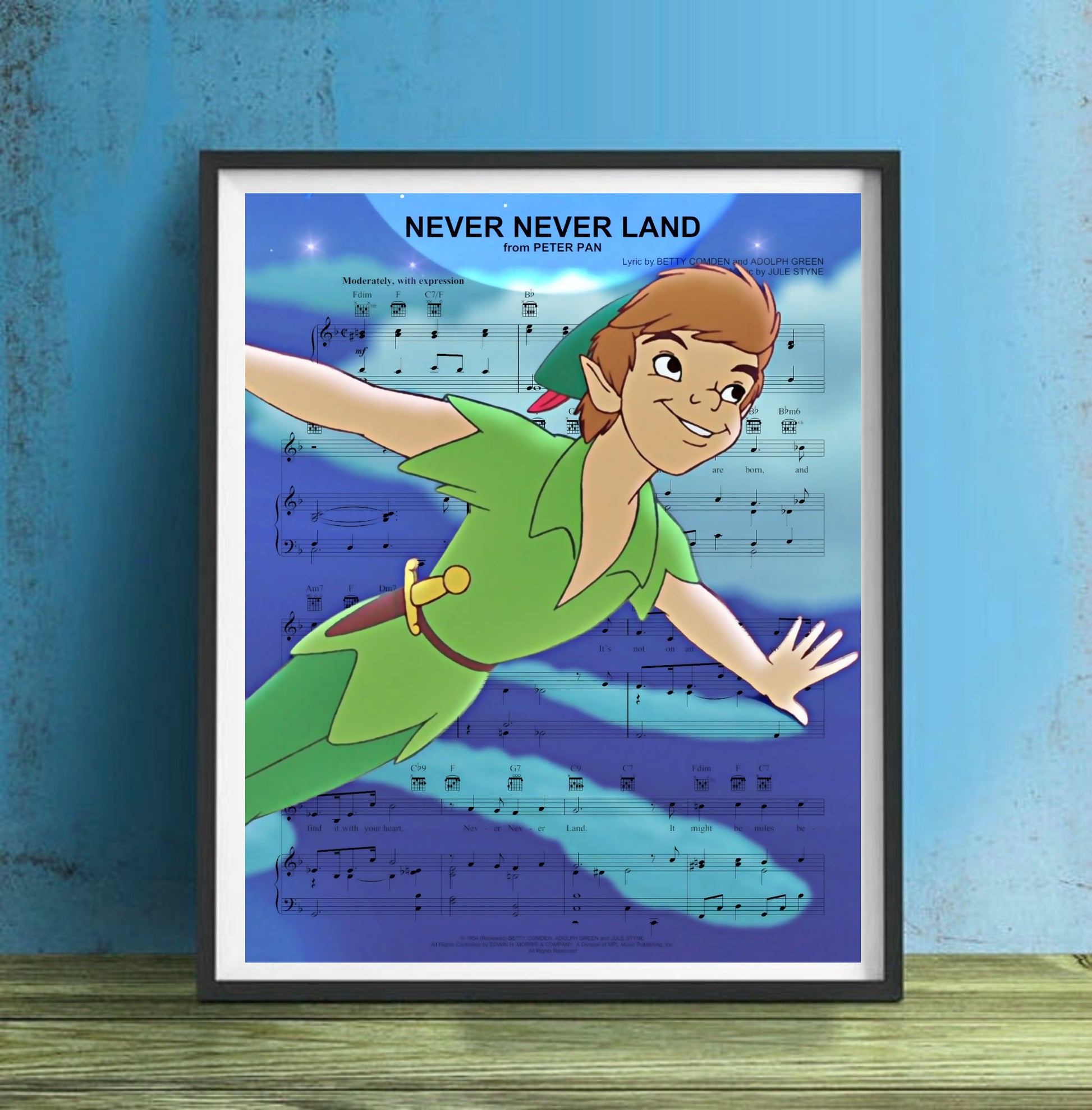 Peter Pan wall art never never land sheet music