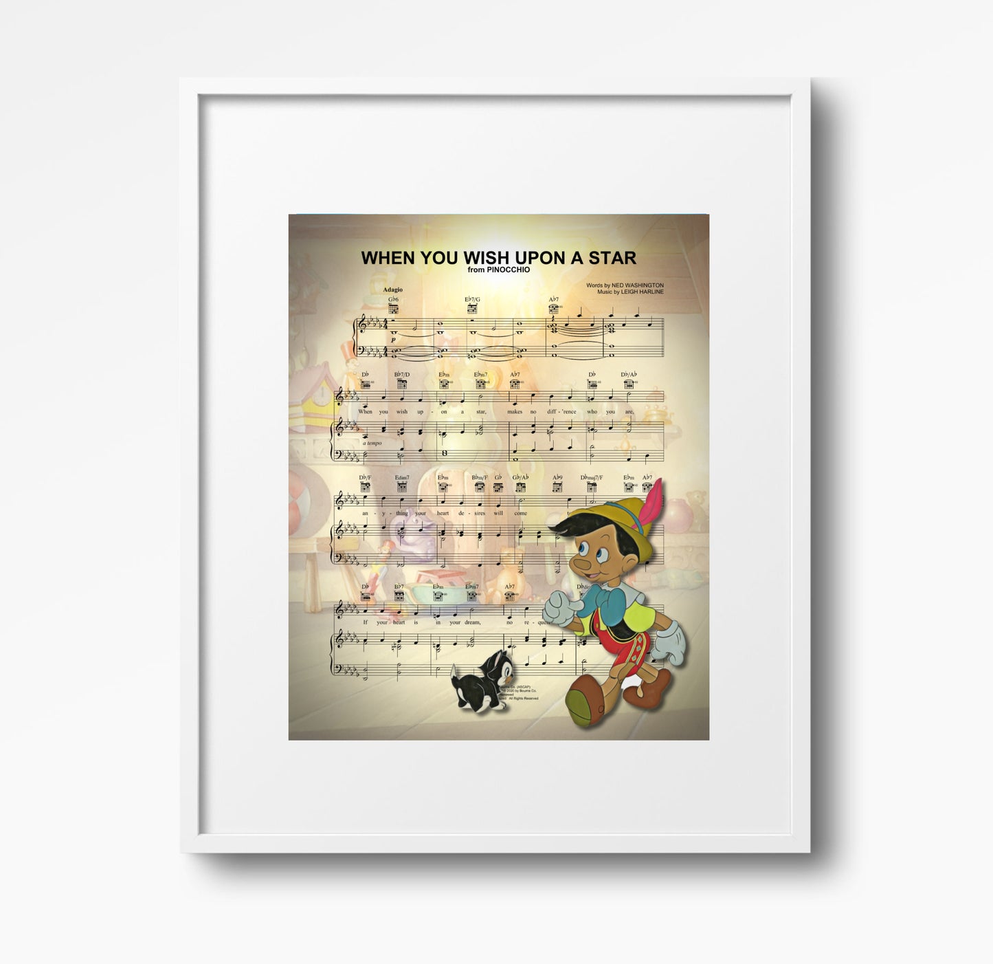 Pinocchio Sheet Music Wall Art  | Lisa Jaye Art Designs