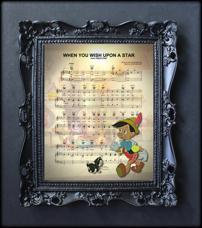 Pinocchio Sheet Music Wall Art  | Lisa Jaye Art Designs