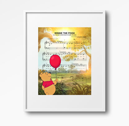 Pooh Bear Sheet Music Wall Art  | Lisa Jaye Art Designs