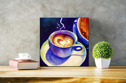 Coffee cosmic cup watercolor art