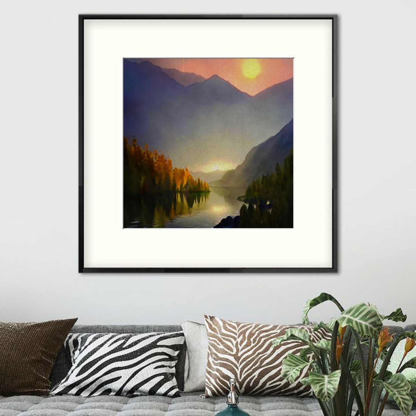 Sunset mountains painting