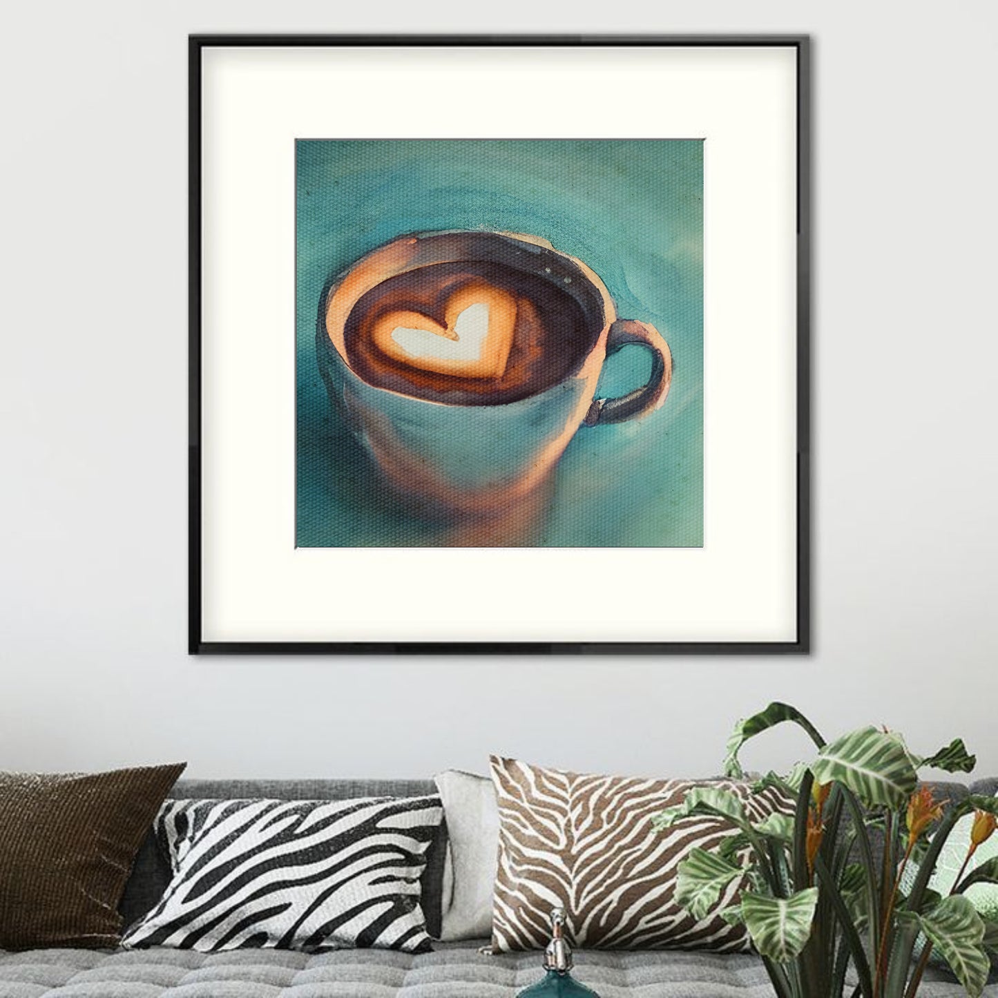 Teal coffee cup art print poster