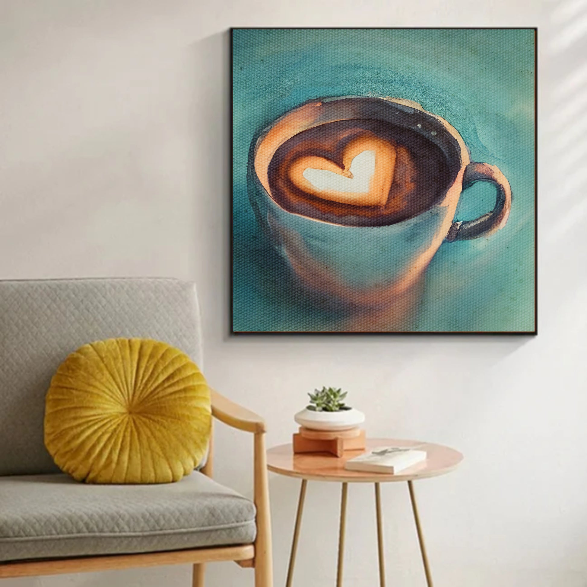 Teal coffee cup art