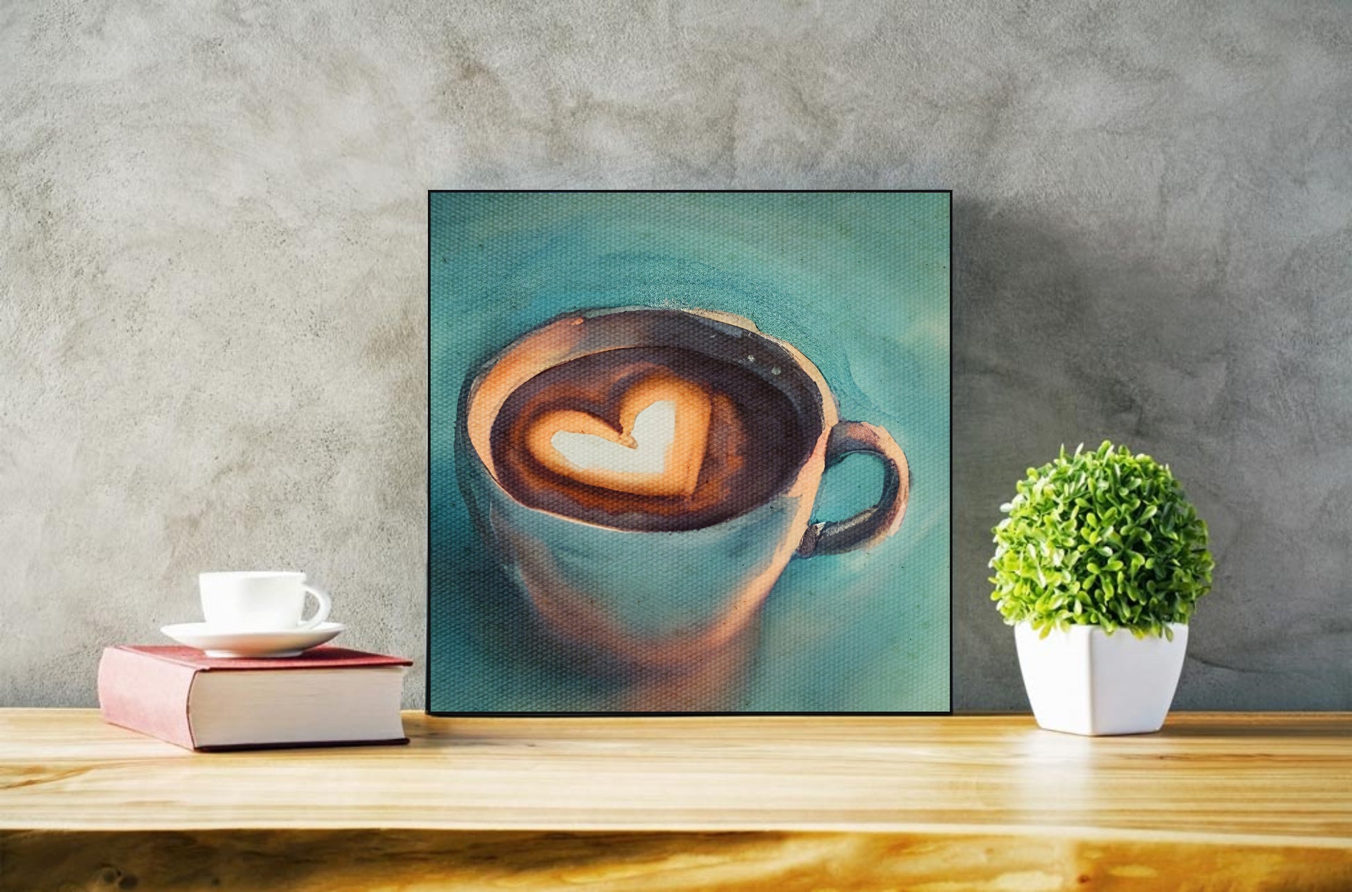 Teal coffee cup artwork