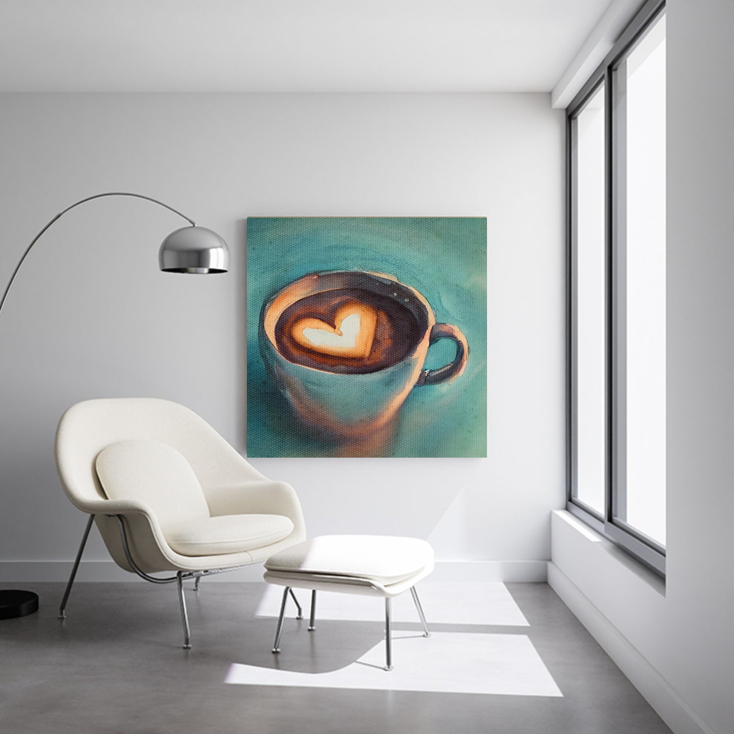 Coffee Cup w/ Froth Heart Teal Fine Art  | Lisa Jaye Art Designs