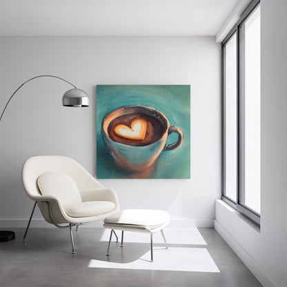 Coffee Cup w/ Froth Heart Teal Fine Art  | Lisa Jaye Art Designs