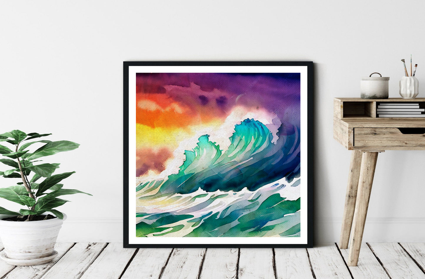 colorful watercolor waves painting