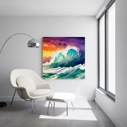 Waves Colorful Watercolor Fine Art  | Lisa Jaye Art Designs