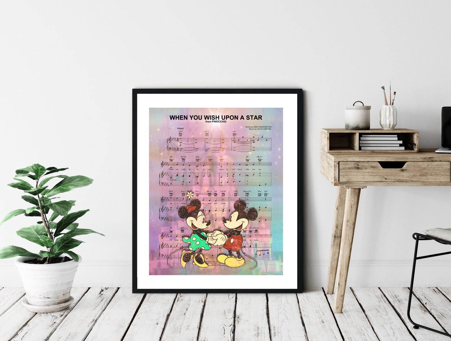 Mickey and Minnie When You Wish Upon a Star Original Fine Art  | Lisa Jaye Art Designs