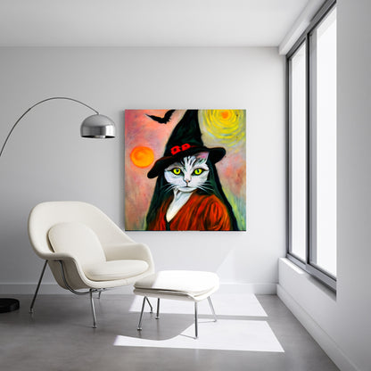Witch Cat wall art canvas