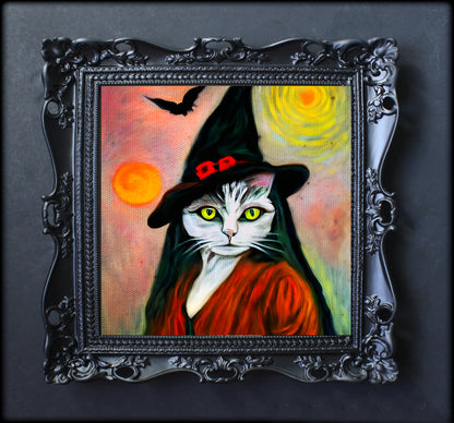 Witch Cat wall art spooky halloween art